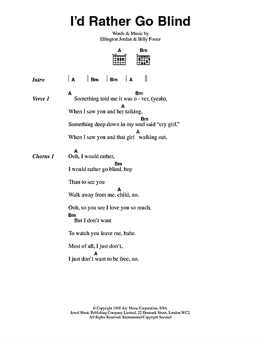 Preview Etta James I'd Rather Go Blind Soul sheet music, notes and chords for Piano, Vocal & Guitar, SKU: 14613 sheet music, piano notes, chords, guitar tabs, score, transpose, transcribe, how to play, guide, download, learn, tutorial, progression, song, artist, awards, billboard, mtv, vh1, tour, single, album, release