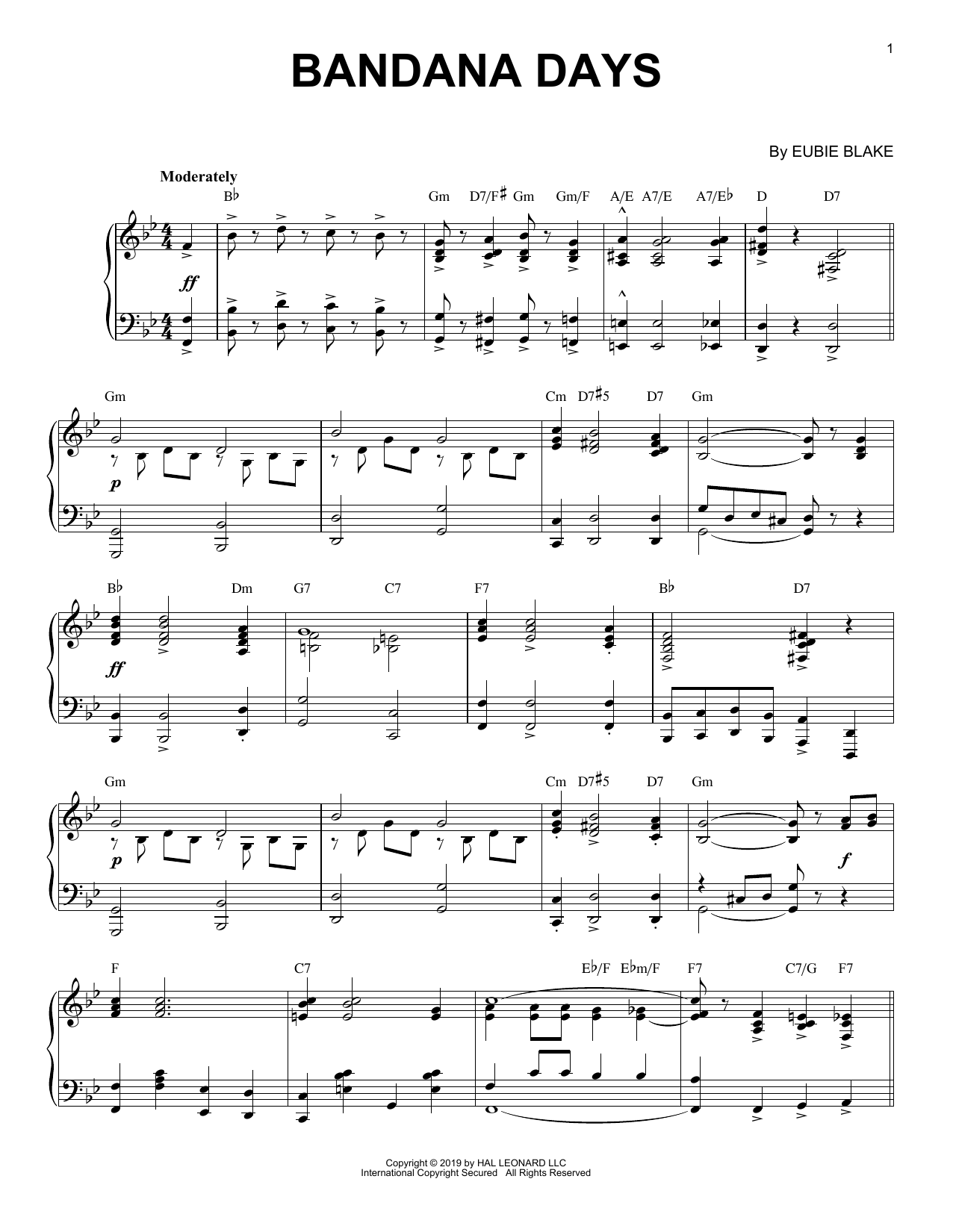 Eubie Blake Bandana Days [Jazz version] Sheet Music Notes & Chords for Piano Solo - Download or Print PDF