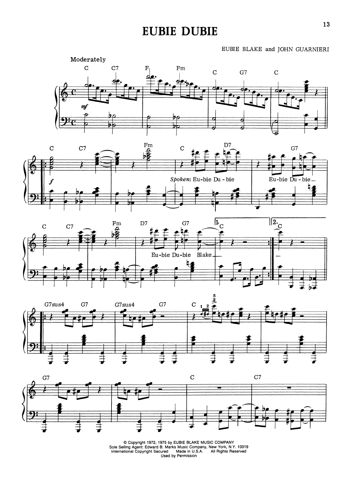 Eubie Blake Eubie Dubie Sheet Music Notes & Chords for Piano Solo - Download or Print PDF