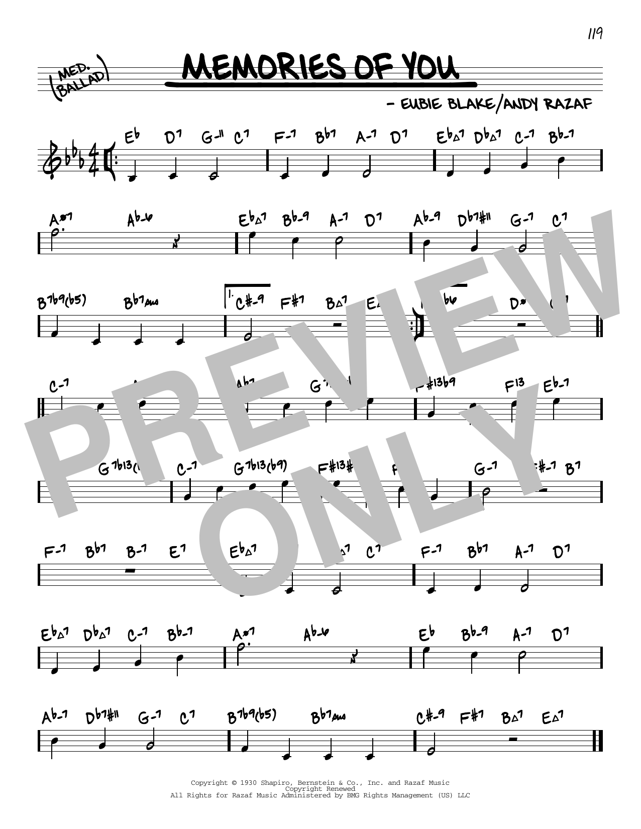 Eubie Blake Memories Of You (arr. David Hazeltine) Sheet Music Notes & Chords for Real Book – Enhanced Chords - Download or Print PDF