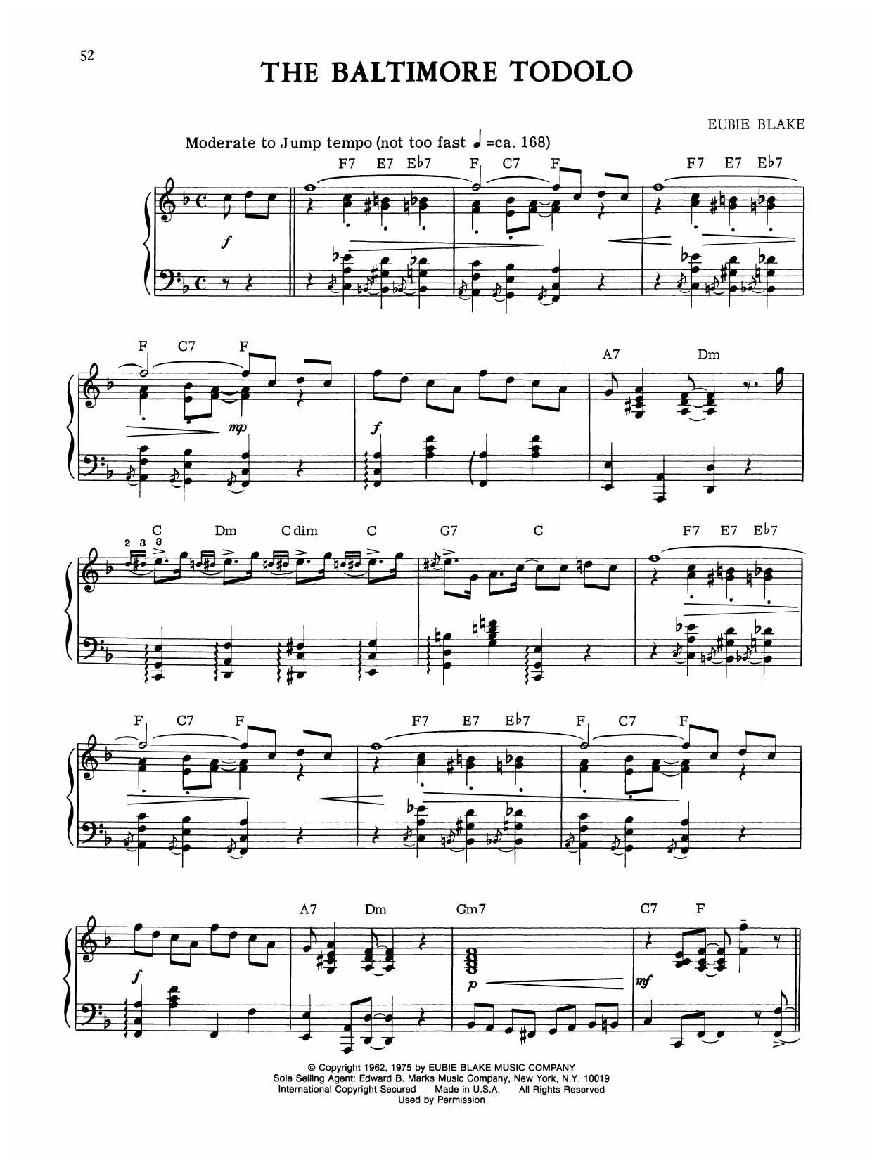 Eubie Blake The Baltimore Todolo Sheet Music Notes & Chords for Piano Solo - Download or Print PDF