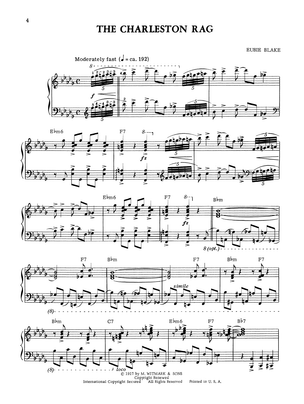 Eubie Blake The Charleston Rag Sheet Music Notes & Chords for Piano Solo - Download or Print PDF