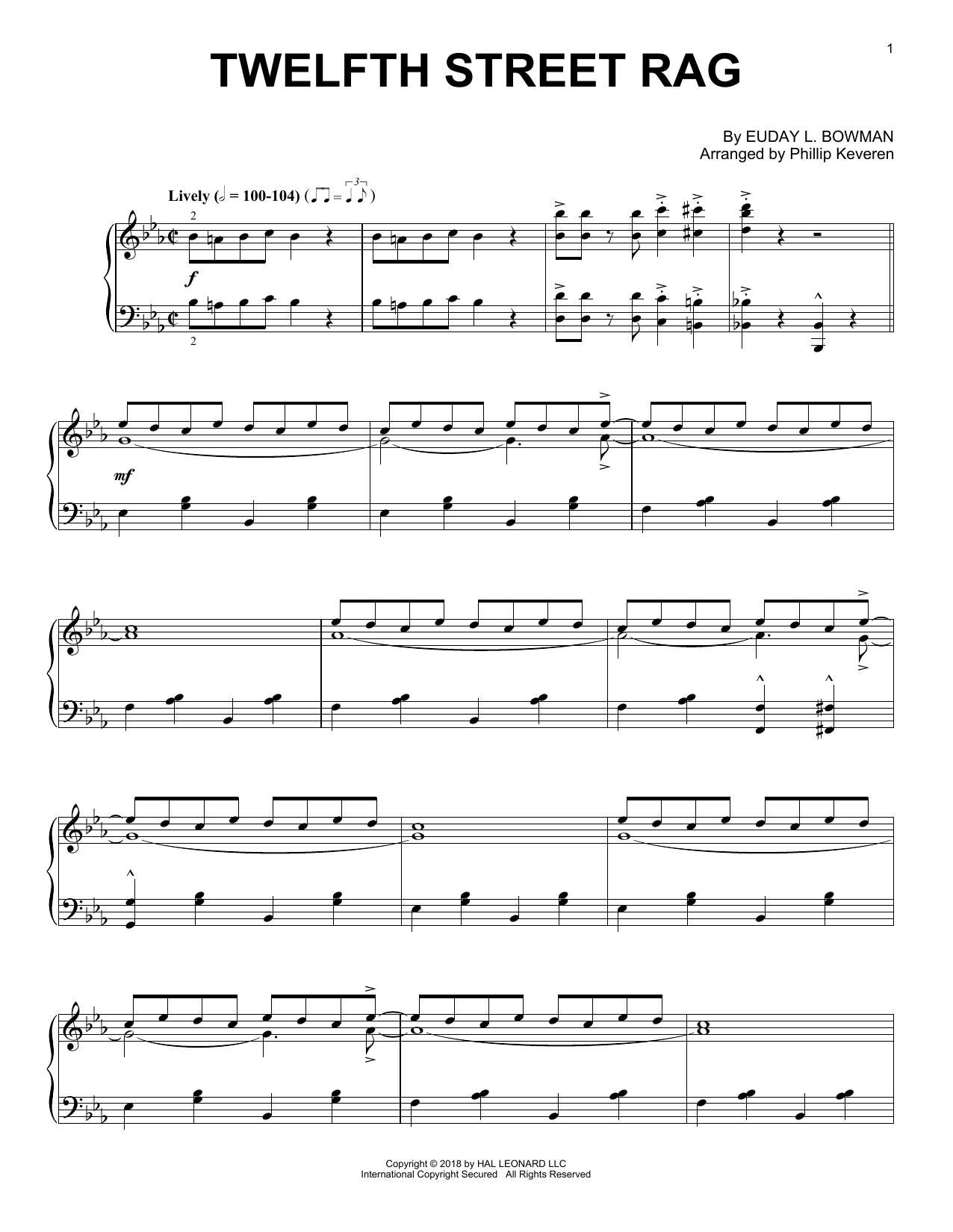 Euday L. Bowman Twelfth Street Rag [Jazz version] (arr. Phillip Keveren) Sheet Music Notes & Chords for Piano - Download or Print PDF