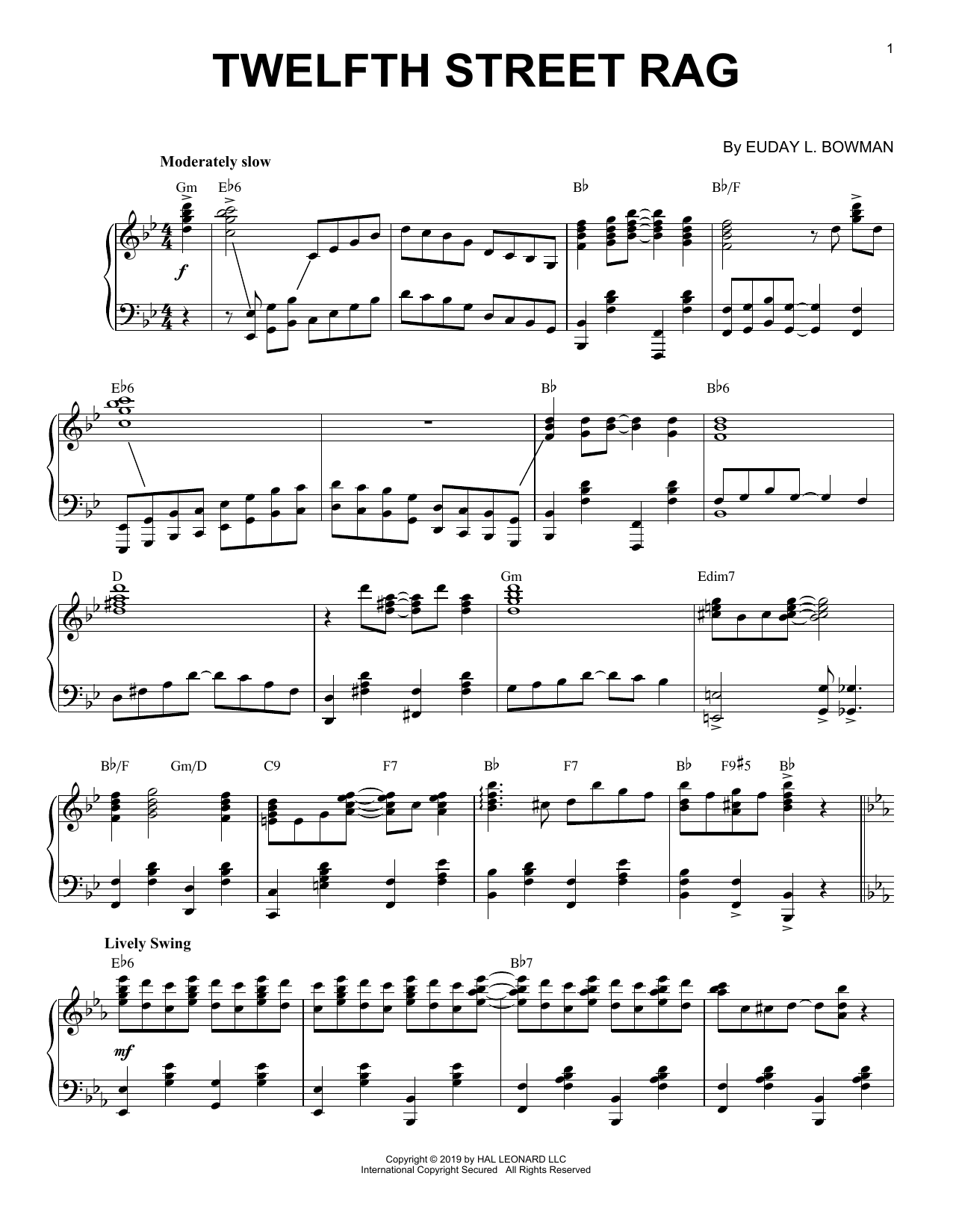 Euday L. Bowman Twelfth Street Rag [Jazz version] Sheet Music Notes & Chords for Piano Solo - Download or Print PDF