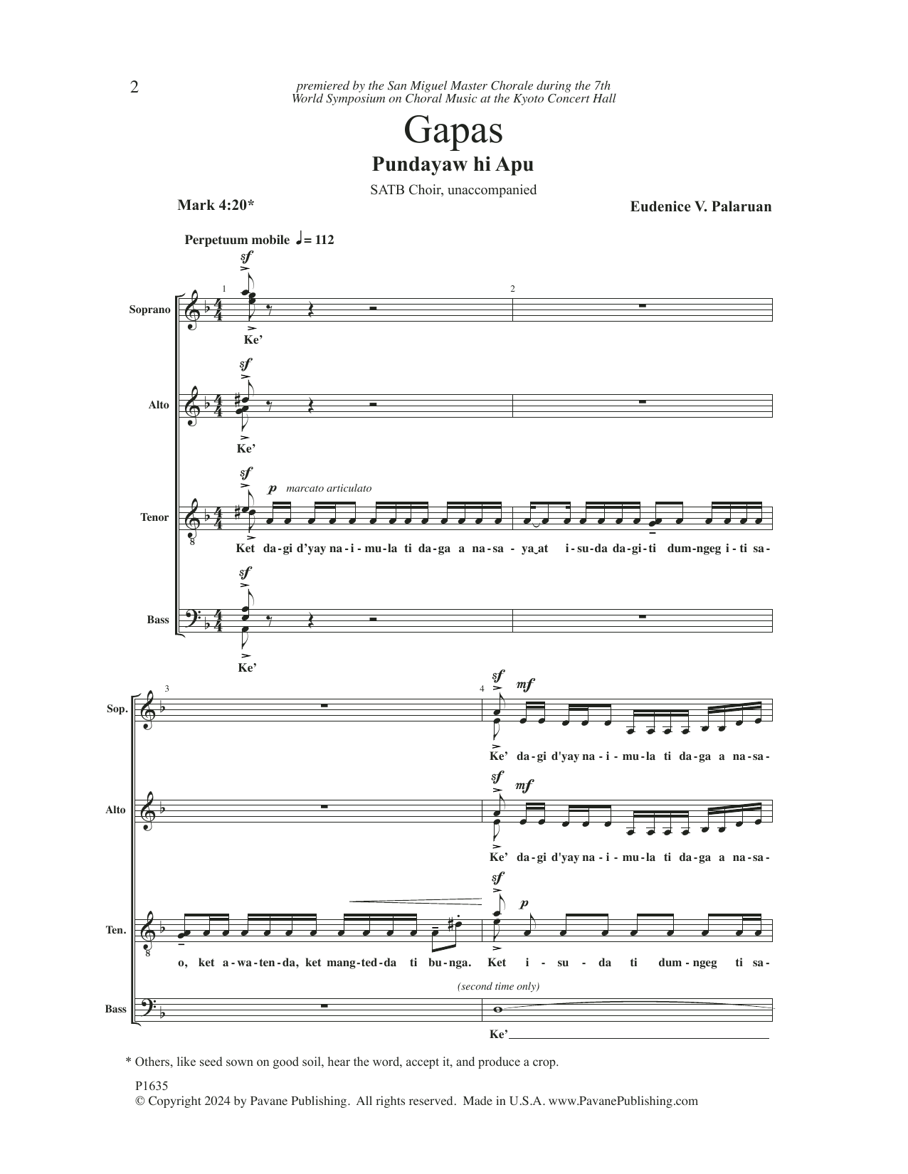 Eudenice V. Palaruan Gapas (Pundayaw hi Apu) Sheet Music Notes & Chords for SATB Choir - Download or Print PDF