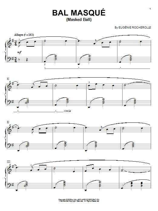 Preview Eugénie Rocherolle Bal Masque (Masked Ball) Classical sheet music, notes and chords for Piano, SKU: 63715 Bal Masque (Masked Ball) sheet music
