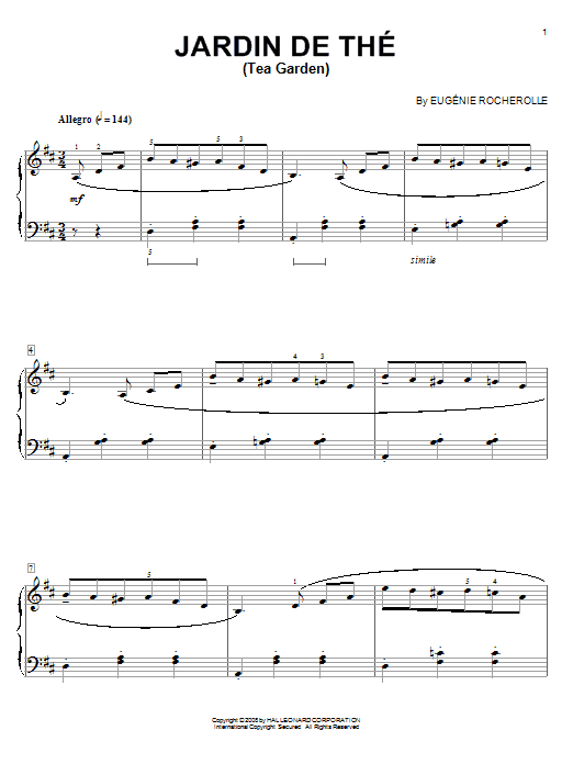 Preview Eugénie Rocherolle Jardin de The (Tea Garden) Classical sheet music, notes and chords for Piano, SKU: 63714 Jardin de The (Tea Garden) sheet music