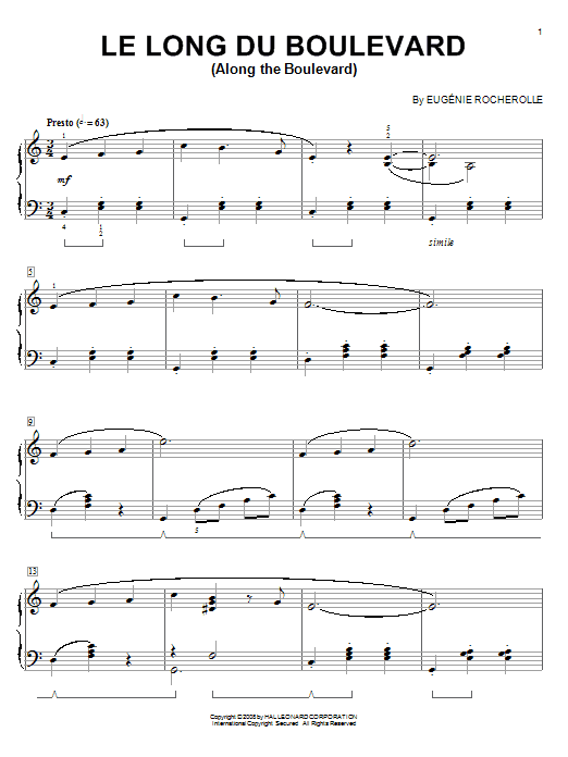 Preview Eugénie Rocherolle Le Long du Boulevard (Along The Boulevard) Classical sheet music, notes and chords for Piano, SKU: 63713 Le Long du Boulevard (Along The Boulevard) sheet music