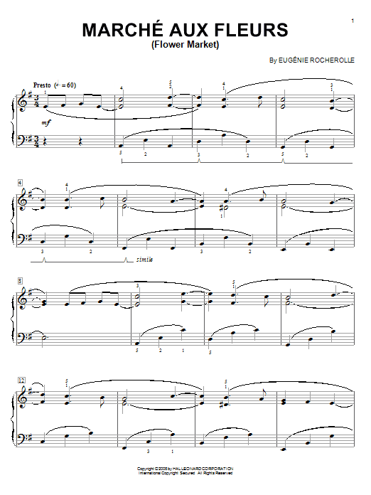 Preview Eugénie Rocherolle Marche Aux Fleurs (Flower Market) Classical sheet music, notes and chords for Piano, SKU: 63712 Marche Aux Fleurs (Flower Market) sheet music