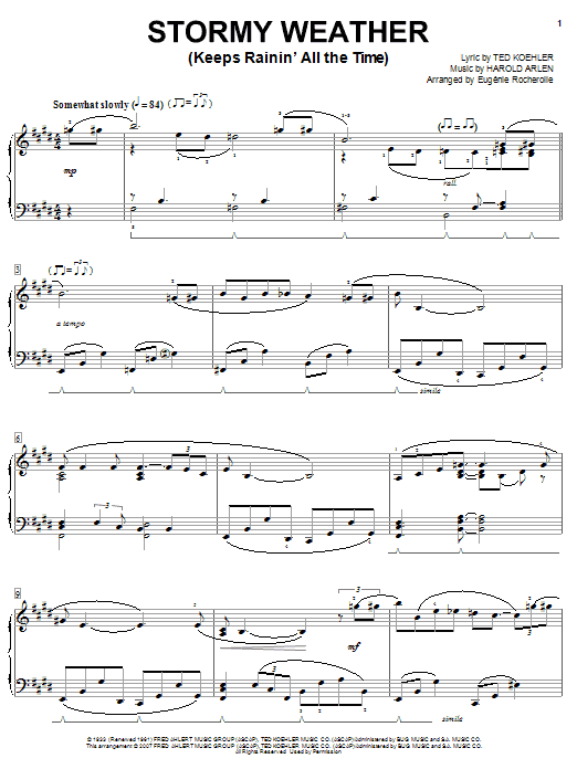 Preview Eugénie Rocherolle Stormy Weather (Keeps Rainin' All The Time) Film/TV sheet music, notes and chords for Piano Solo, SKU: 58892 Stormy Weather (Keeps Rainin' All The Time) sheet music