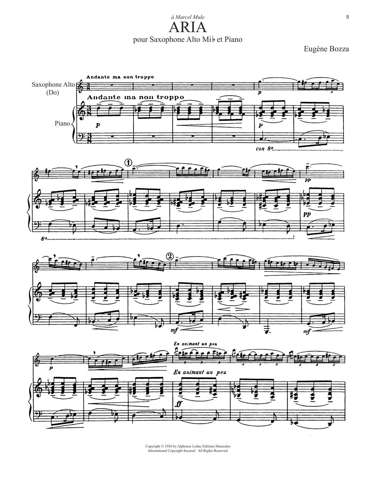 Eugène Bozza Aria Sheet Music Notes & Chords for Alto Sax and Piano - Download or Print PDF