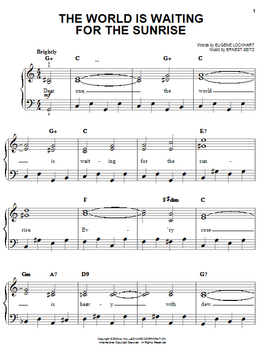 Eugene Lockhart The World Is Waiting For The Sunrise Sheet Music Notes & Chords for Piano, Vocal & Guitar (Right-Hand Melody) - Download or Print PDF