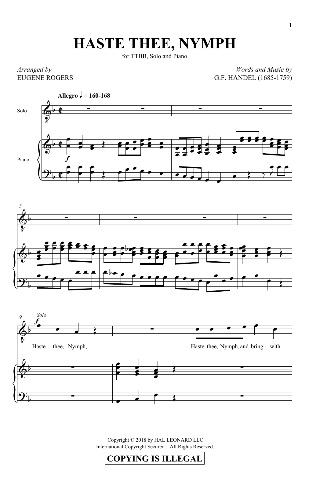 Eugene Rogers Haste Thee, Nymph Sheet Music Notes & Chords for TTBB - Download or Print PDF