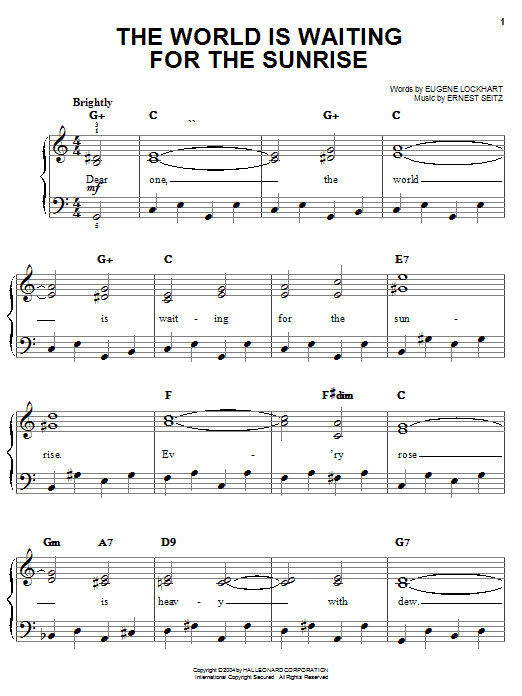 Preview Eugene Lockhart The World Is Waiting For The Sunrise Jazz sheet music, notes and chords for Piano, Vocal & Guitar (Right-Hand Melody), SKU: 71880 The World Is Waiting For The Sunrise sheet music
