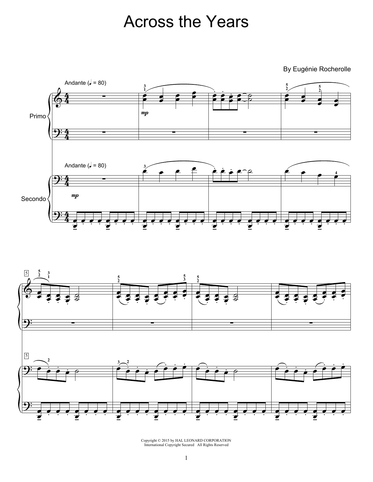 Eugénie Rocherolle Across The Years Sheet Music Notes & Chords for Piano Duet - Download or Print PDF