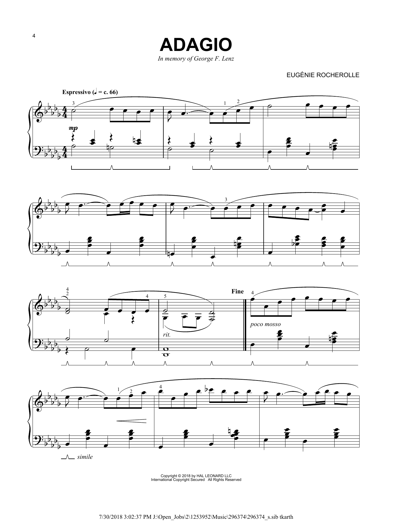 Eugénie Rocherolle Adagio Sheet Music Notes & Chords for Piano - Download or Print PDF