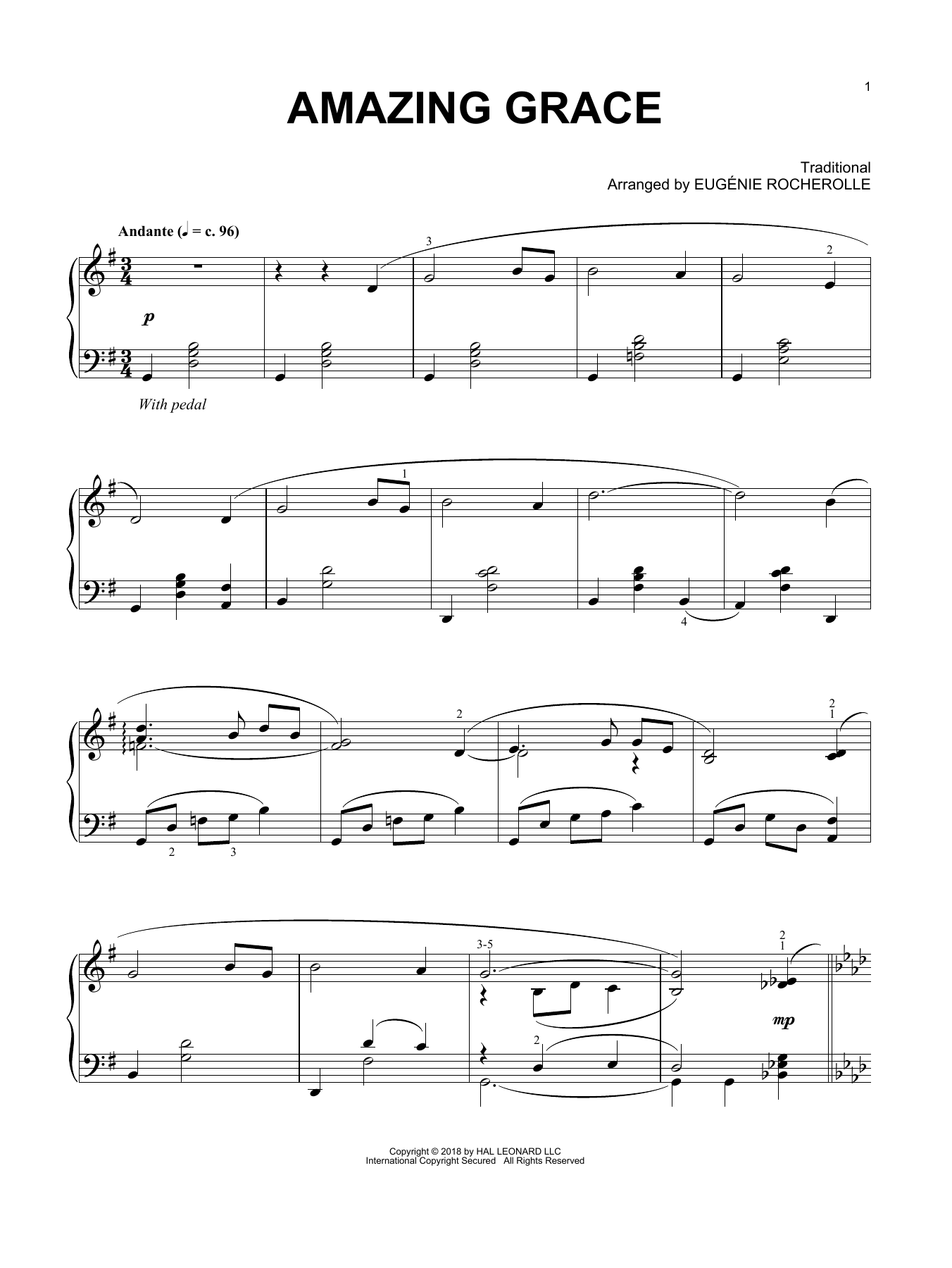 Eugénie Rocherolle Amazing Grace (arr. Eugénie Rocherolle) Sheet Music Notes & Chords for Piano - Download or Print PDF