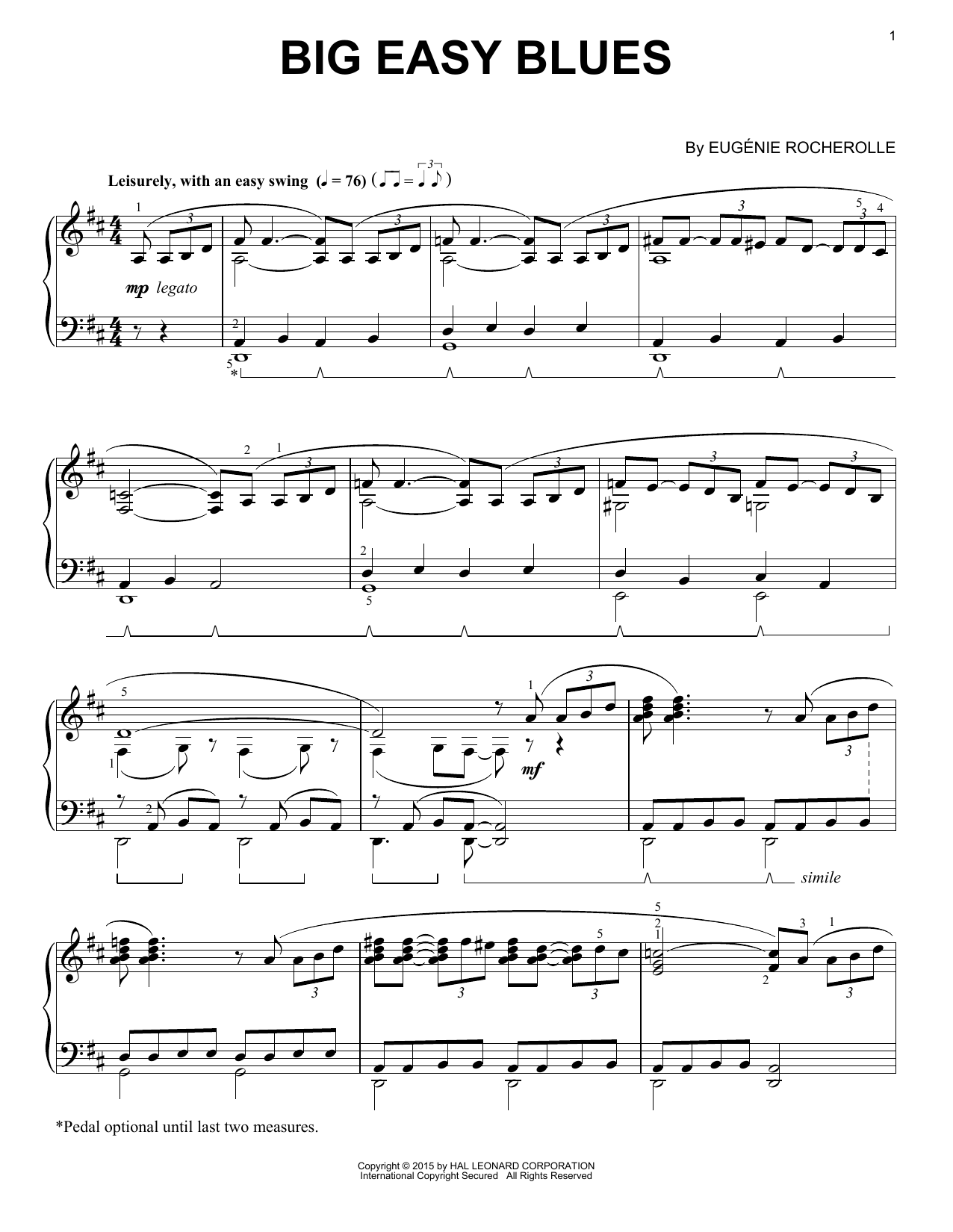 Eugénie Rocherolle Big Easy Blues Sheet Music Notes & Chords for Piano - Download or Print PDF