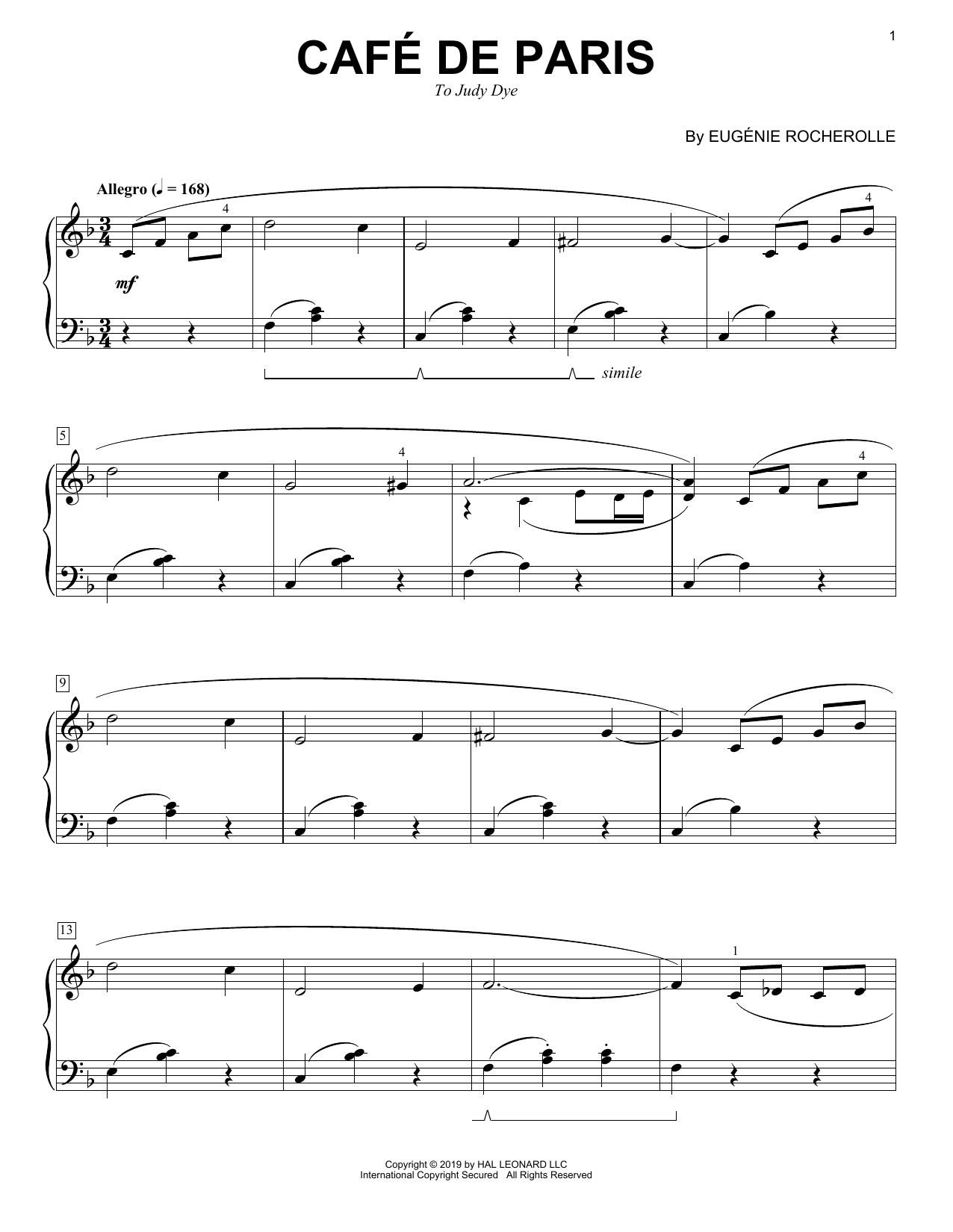 Eugénie Rocherolle Cafe de Paris Sheet Music Notes & Chords for Piano Solo - Download or Print PDF
