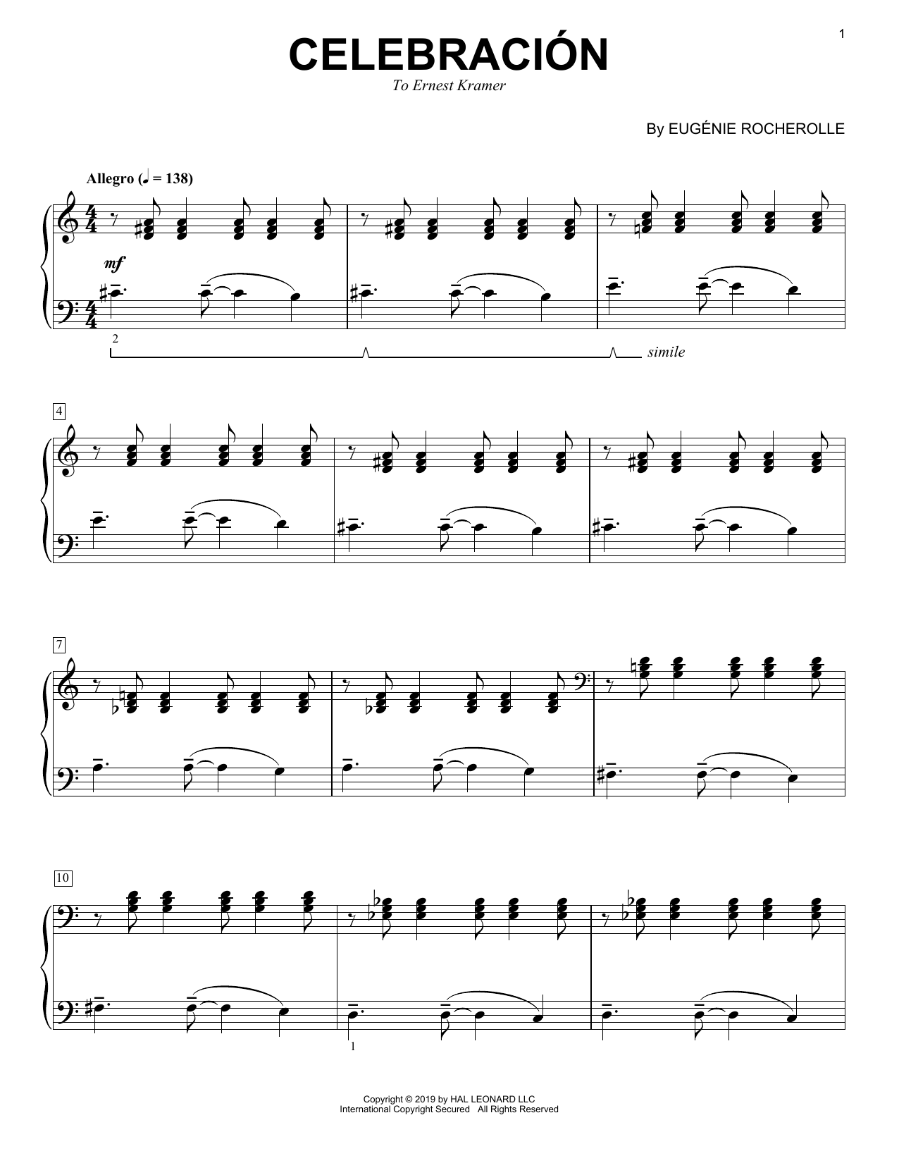 Eugénie Rocherolle Celebracion Sheet Music Notes & Chords for Piano Solo - Download or Print PDF
