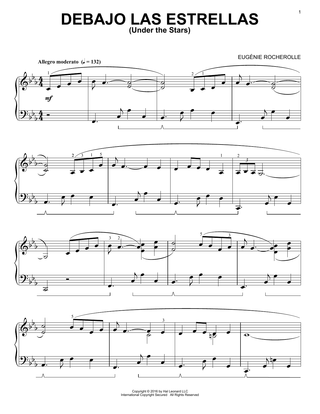 Eugénie Rocherolle Debajo Las Estrellas Sheet Music Notes & Chords for Piano - Download or Print PDF