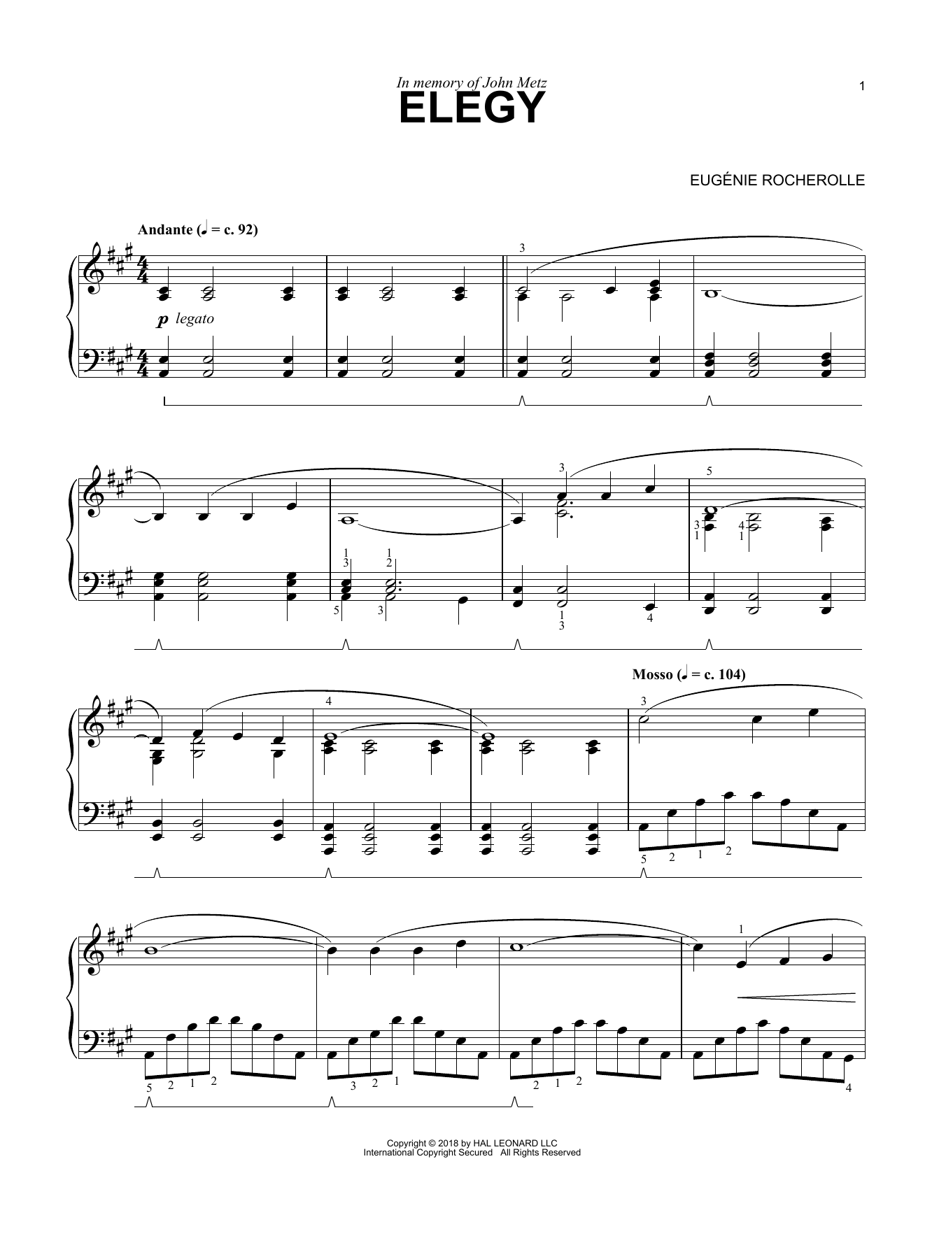 Eugénie Rocherolle Elegy Sheet Music Notes & Chords for Piano - Download or Print PDF