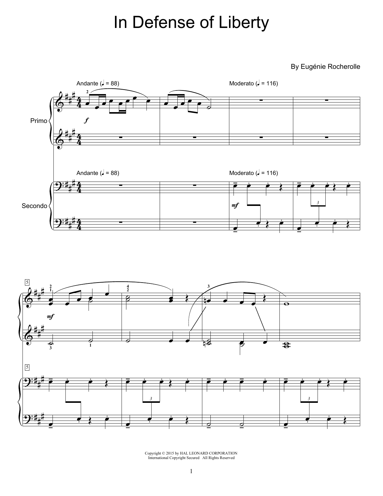 Eugénie Rocherolle In Defense Of Liberty Sheet Music Notes & Chords for Piano Duet - Download or Print PDF