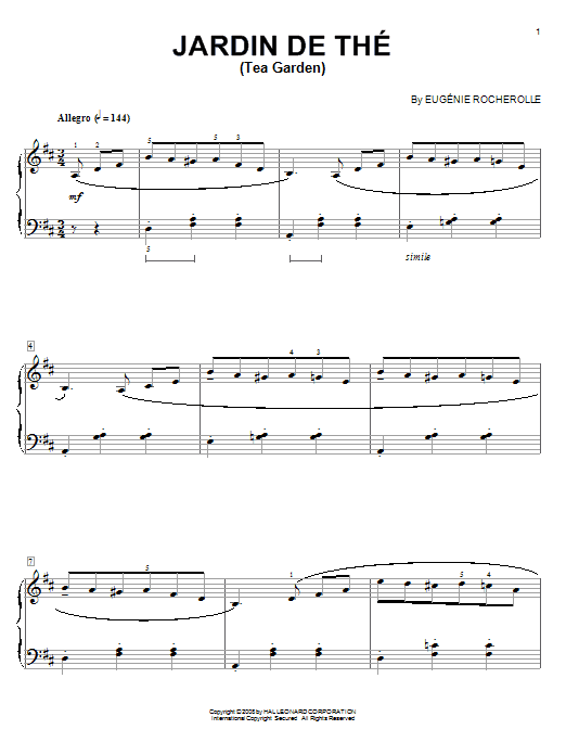 Eugénie Rocherolle Jardin de The (Tea Garden) Sheet Music Notes & Chords for Piano - Download or Print PDF