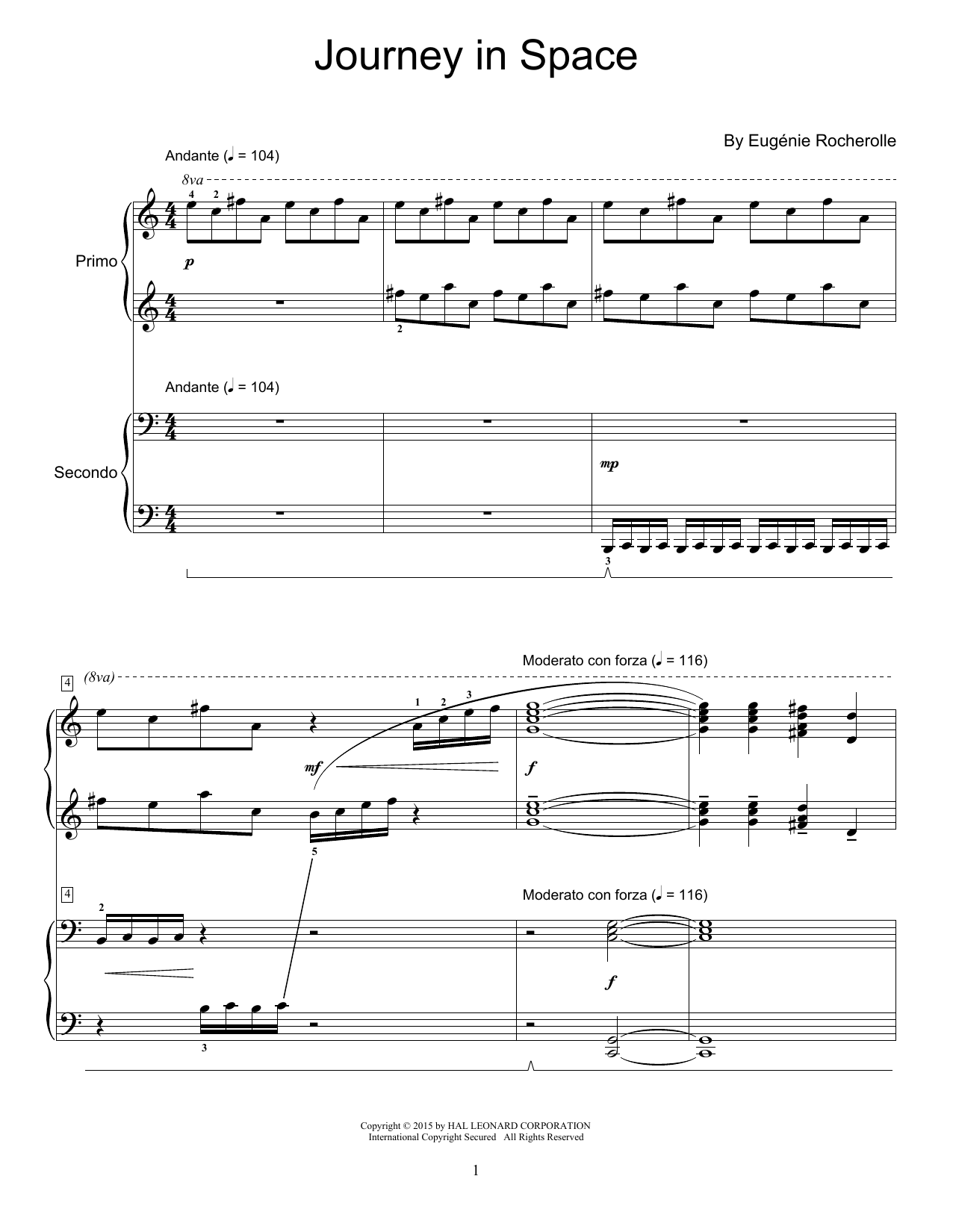 Eugénie Rocherolle Journey In Space Sheet Music Notes & Chords for Piano Duet - Download or Print PDF