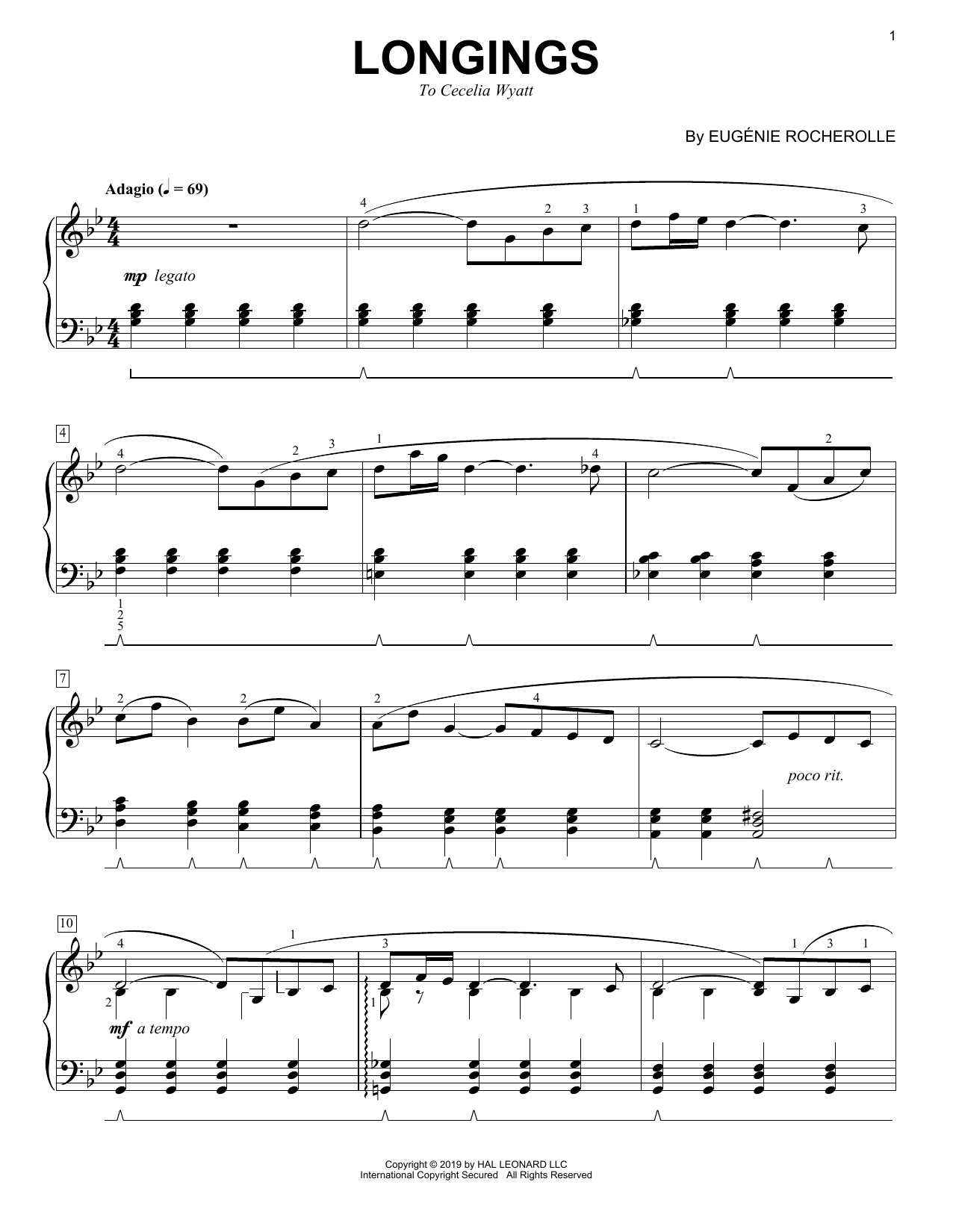 Eugénie Rocherolle Longings Sheet Music Notes & Chords for Piano Solo - Download or Print PDF