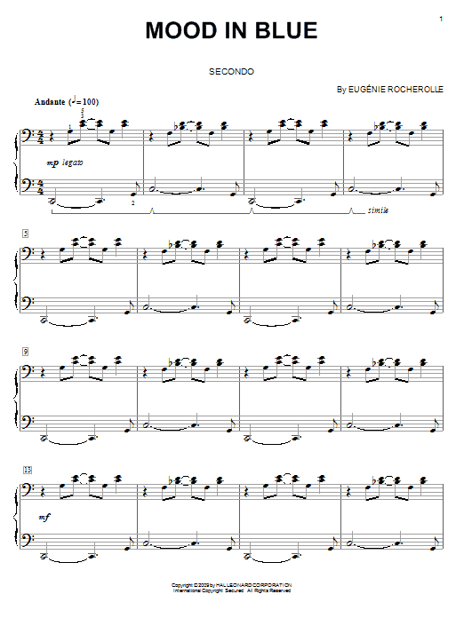 Eugénie Rocherolle Mood In Blue Sheet Music Notes & Chords for Piano Duet - Download or Print PDF