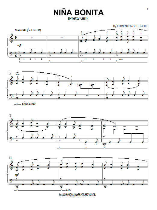 Eugénie Rocherolle Nina Bonita (Pretty Girl) Sheet Music Notes & Chords for Piano - Download or Print PDF
