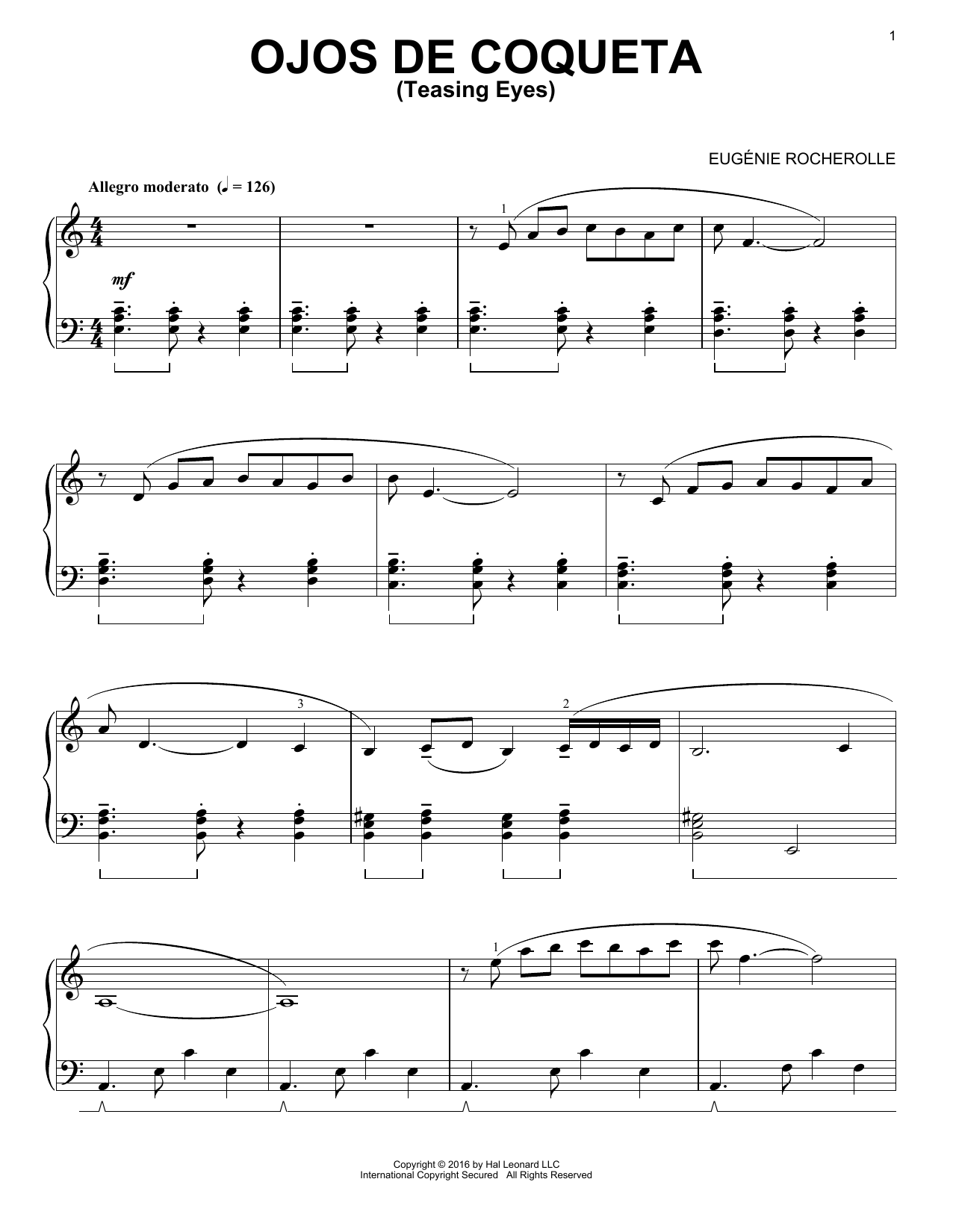 Eugénie Rocherolle Ojos De Coqueta Sheet Music Notes & Chords for Piano - Download or Print PDF