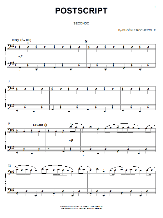 Eugénie Rocherolle Postscript Sheet Music Notes & Chords for Piano Duet - Download or Print PDF