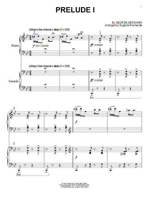 Eugénie Rocherolle Prelude I (Allegro Ben Ritmato E Deciso) Sheet Music Notes & Chords for Piano Duet - Download or Print PDF