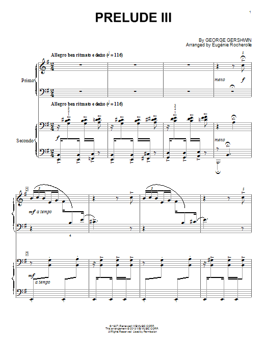Eugénie Rocherolle Prelude III (Allegro Ben Ritmato E Deciso) Sheet Music Notes & Chords for Piano Duet - Download or Print PDF