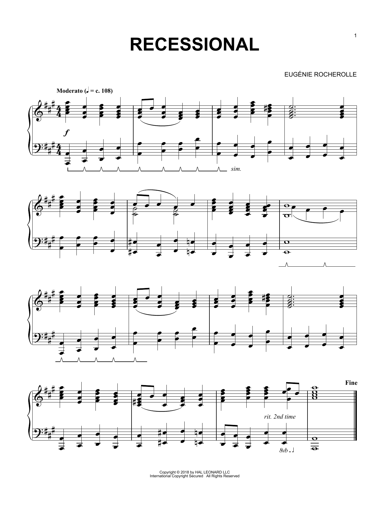 Eugénie Rocherolle Recessional Sheet Music Notes & Chords for Piano - Download or Print PDF