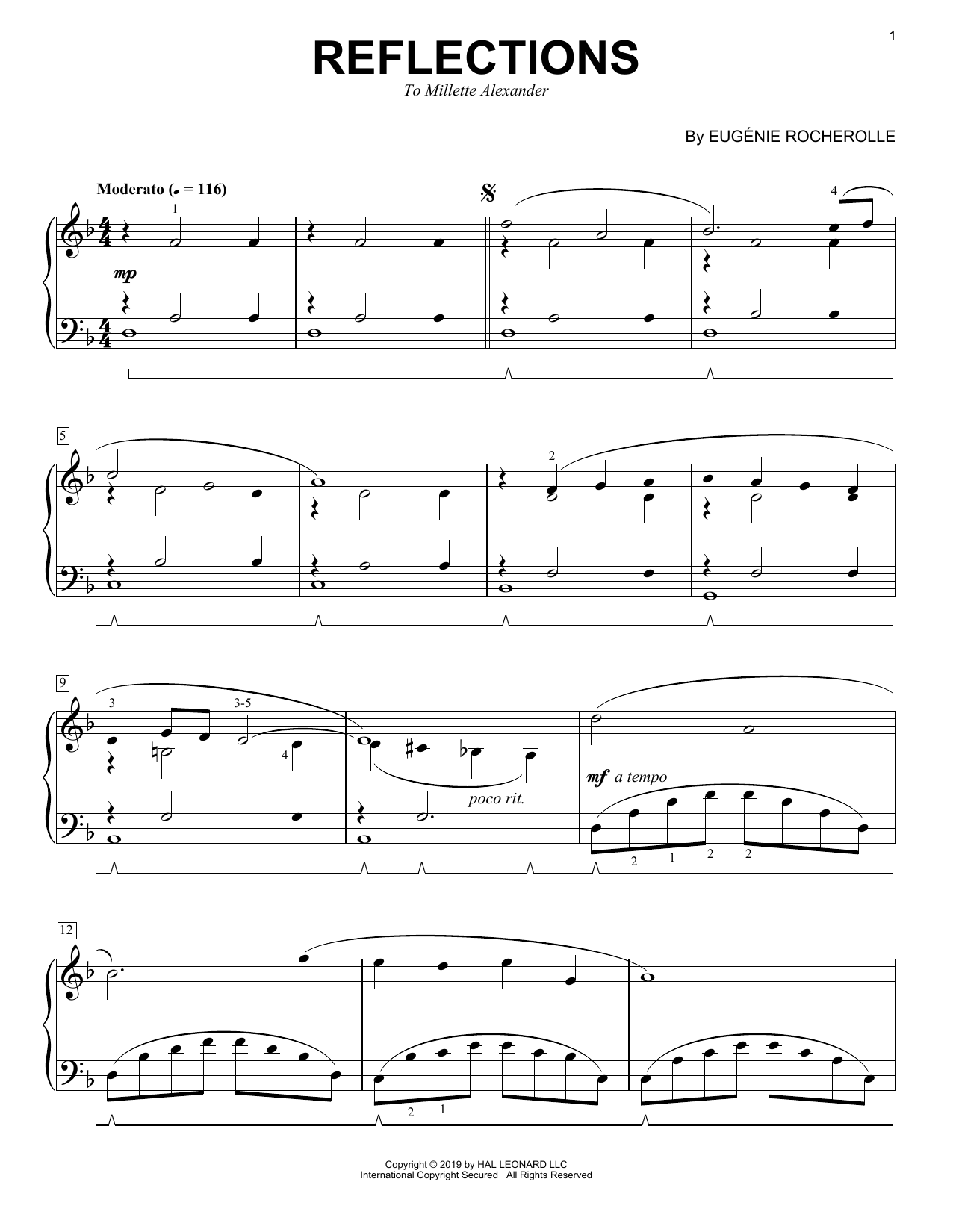 Eugénie Rocherolle Reflections Sheet Music Notes & Chords for Piano Solo - Download or Print PDF