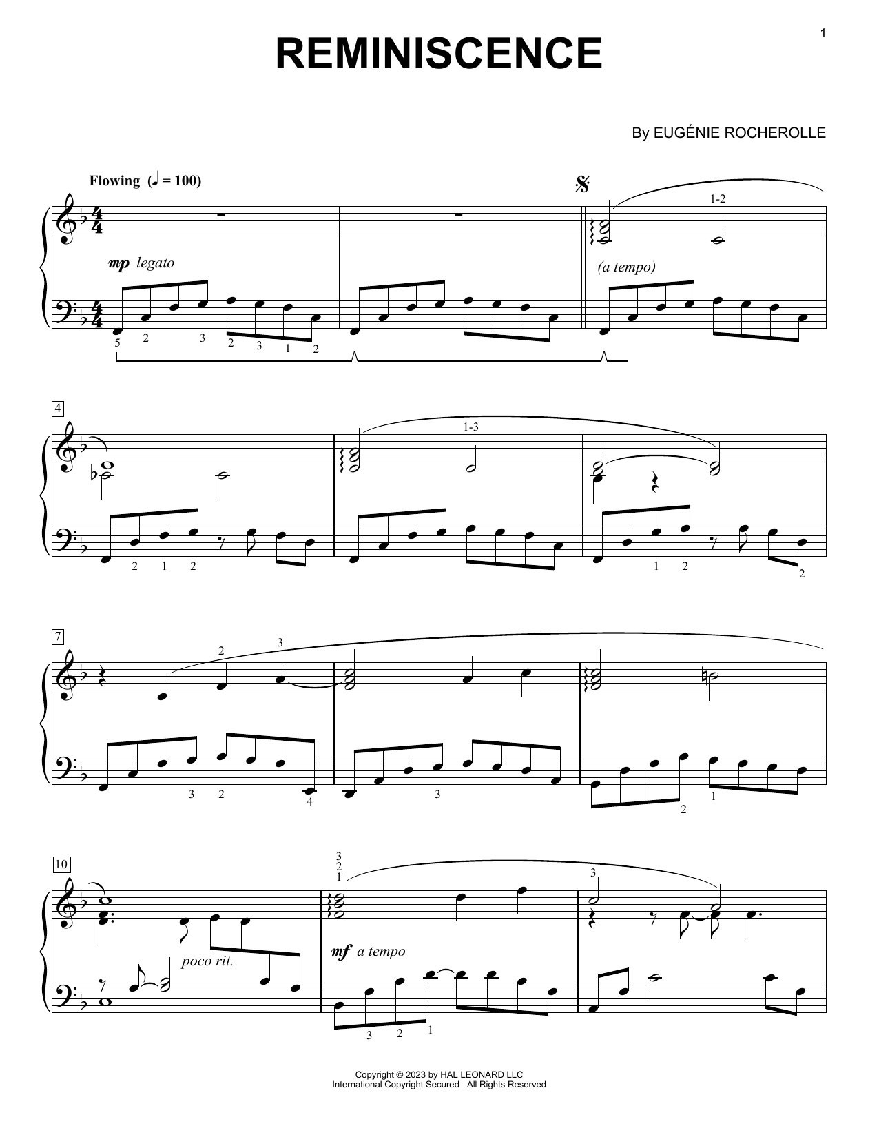 Eugénie Rocherolle Reminiscence Sheet Music Notes & Chords for Piano Solo - Download or Print PDF