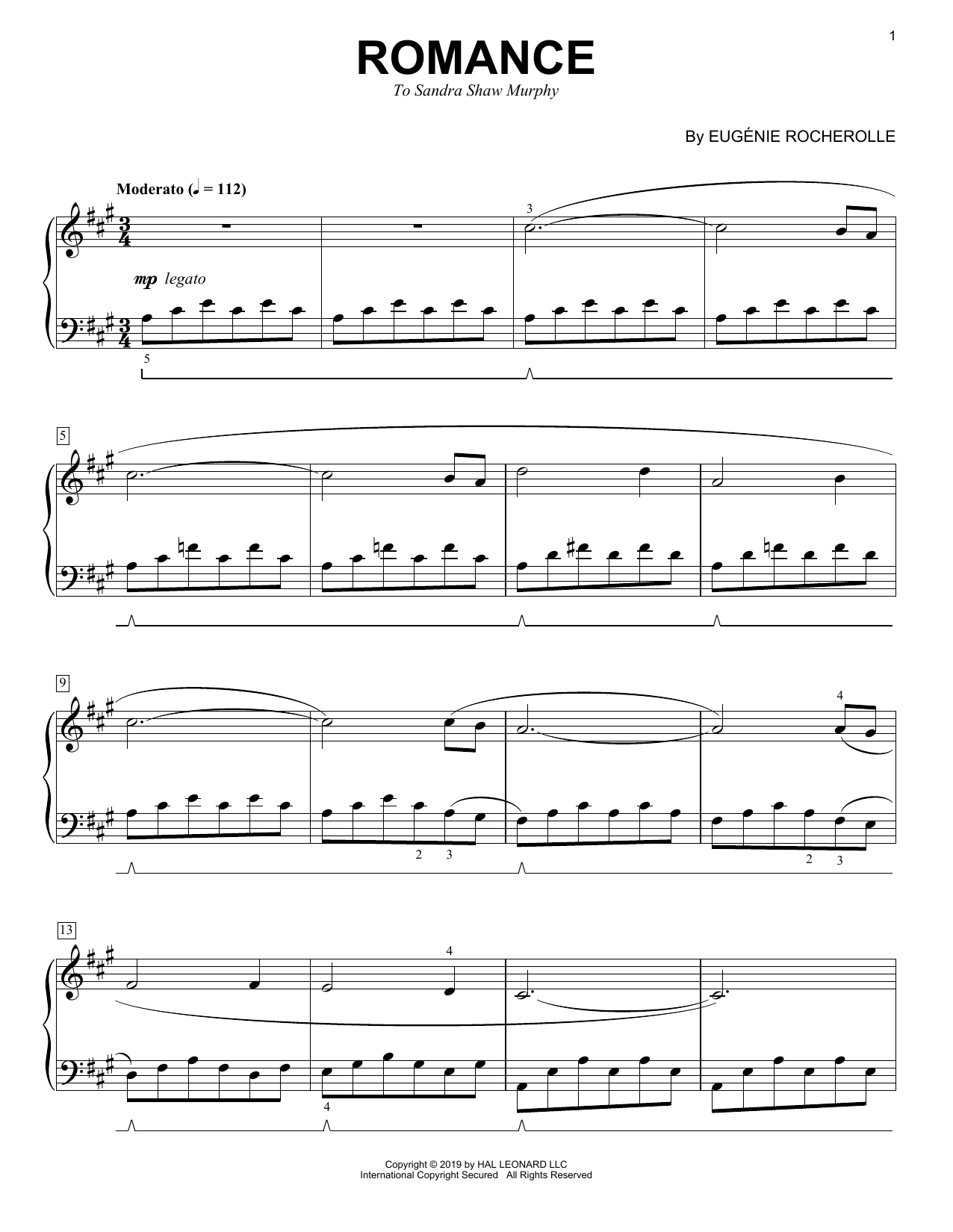 Eugénie Rocherolle Romance Sheet Music Notes & Chords for Piano Solo - Download or Print PDF