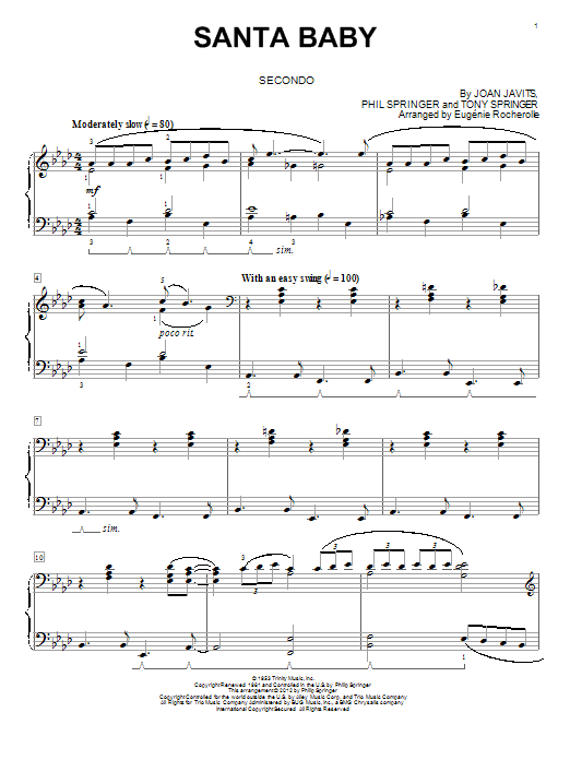 Eugénie Rocherolle Santa Baby Sheet Music Notes & Chords for Piano Duet - Download or Print PDF