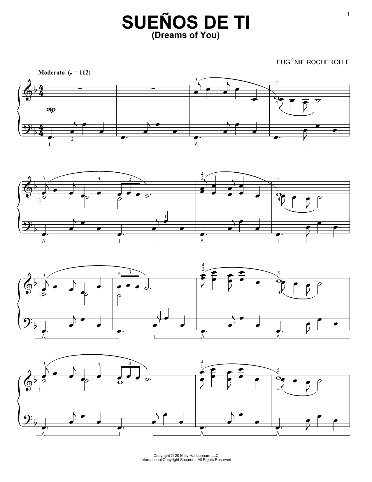 Eugénie Rocherolle Suenos de Ti Sheet Music Notes & Chords for Piano - Download or Print PDF