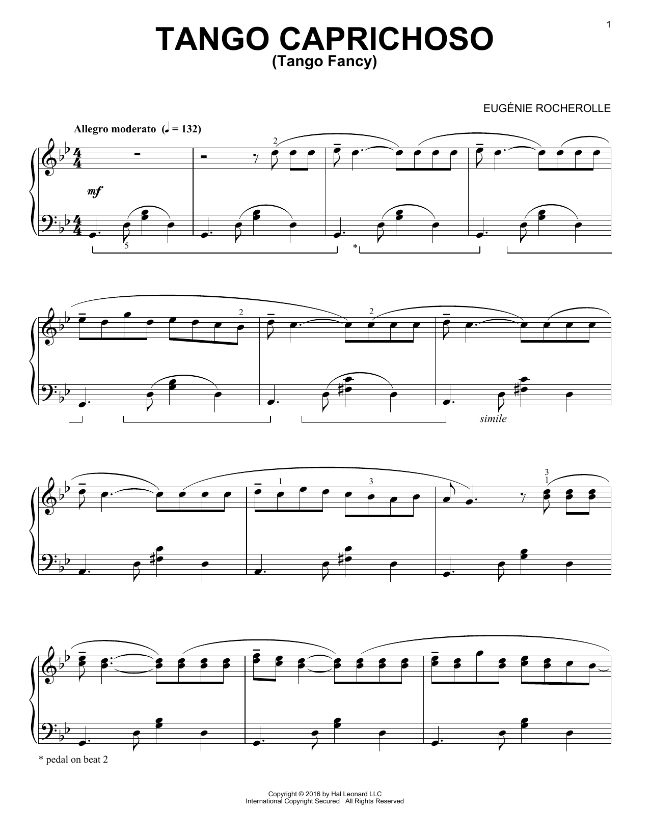 Eugénie Rocherolle Tango Caprichoso Sheet Music Notes & Chords for Piano - Download or Print PDF
