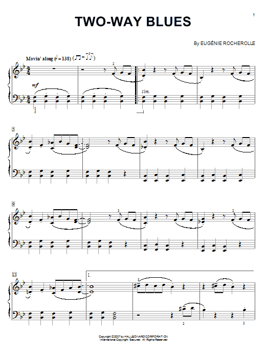 Eugénie Rocherolle Two-Way Blues Sheet Music Notes & Chords for Piano - Download or Print PDF Eugénie Rocherolle Two-Way Blues Sheet Music Notes & Chords for Piano - Download or Print PDF