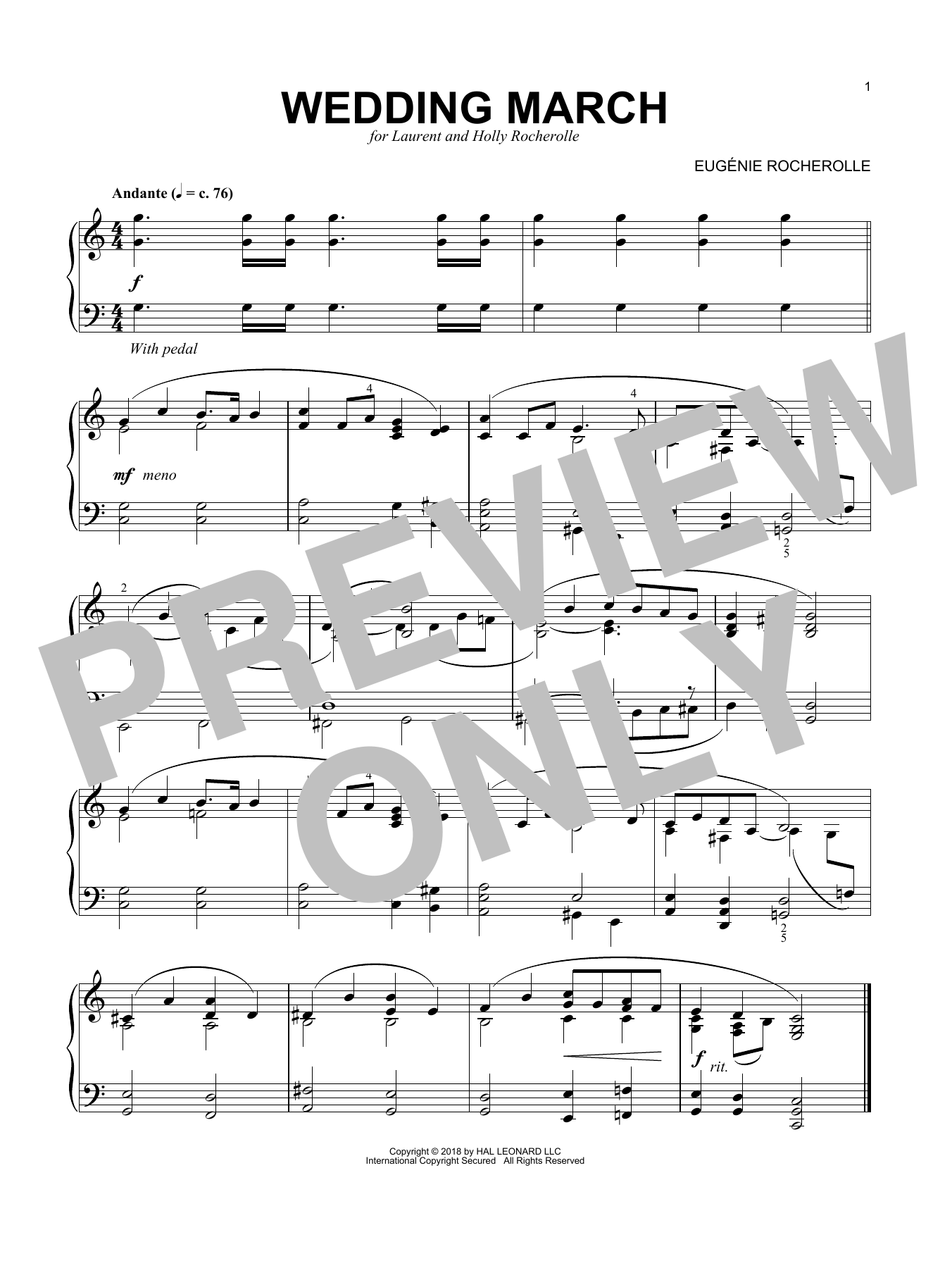 Eugénie Rocherolle Wedding March Sheet Music Notes & Chords for Piano - Download or Print PDF
