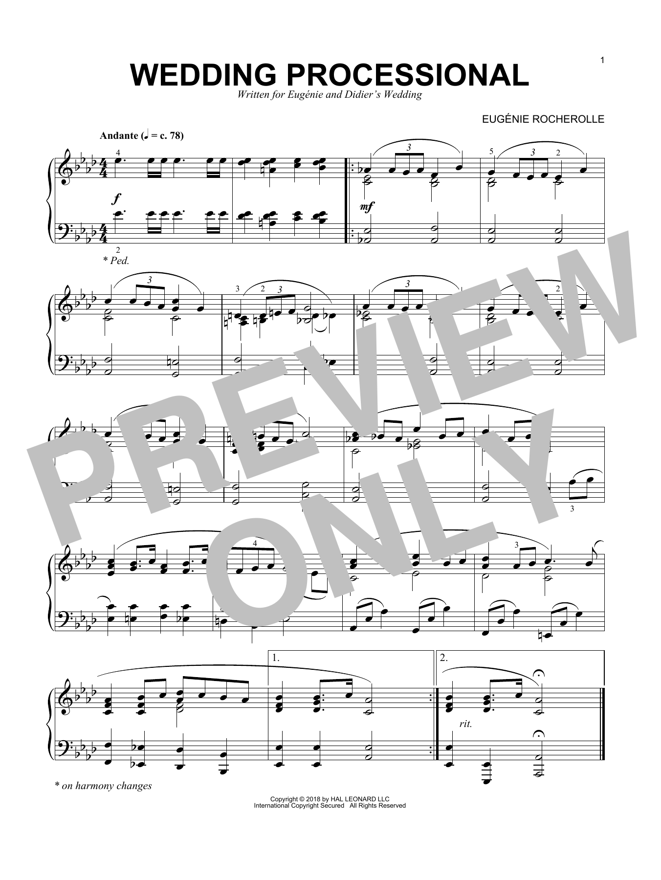 Eugénie Rocherolle Wedding Processional Sheet Music Notes & Chords for Piano - Download or Print PDF