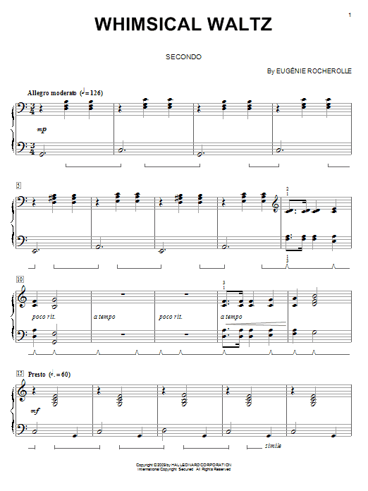 Eugénie Rocherolle Whimsical Waltz Sheet Music Notes & Chords for Piano Duet - Download or Print PDF