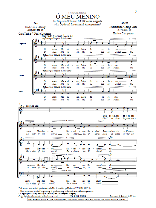 Eurico Carrapatoso O Meu Menino Sheet Music Notes & Chords for SATB - Download or Print PDF
