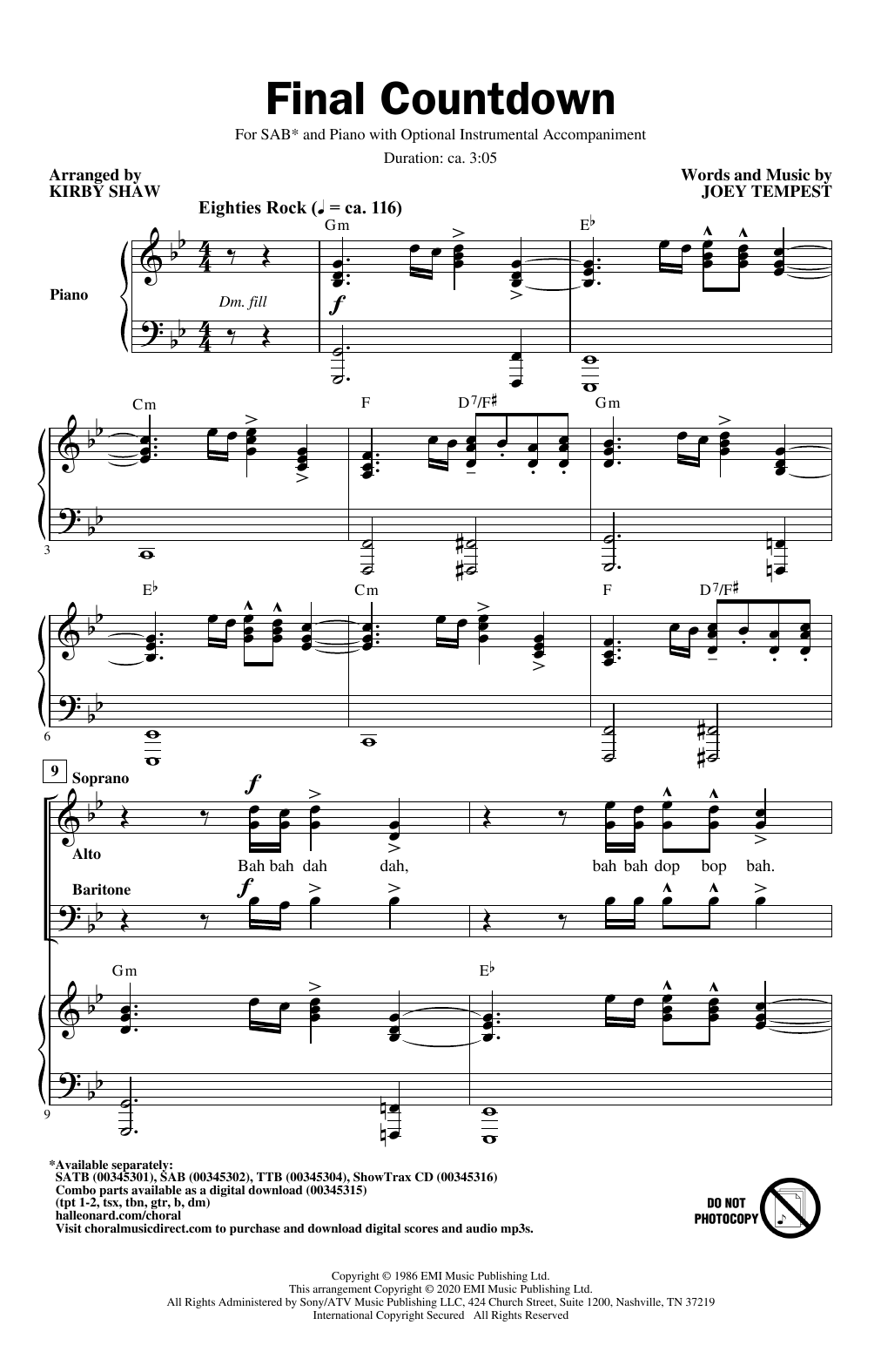 Europe Final Countdown (arr. Kirby Shaw) Sheet Music Notes & Chords for SAB Choir - Download or Print PDF