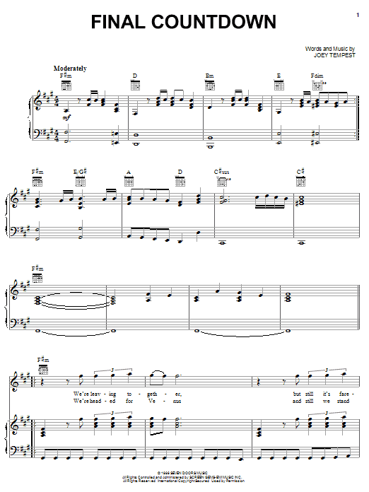 Europe Final Countdown Sheet Music Notes & Chords for Easy Guitar Tab - Download or Print PDF